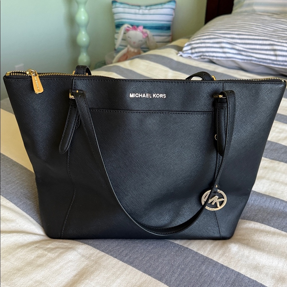 Michael Kors Black Tote with Gold Accents